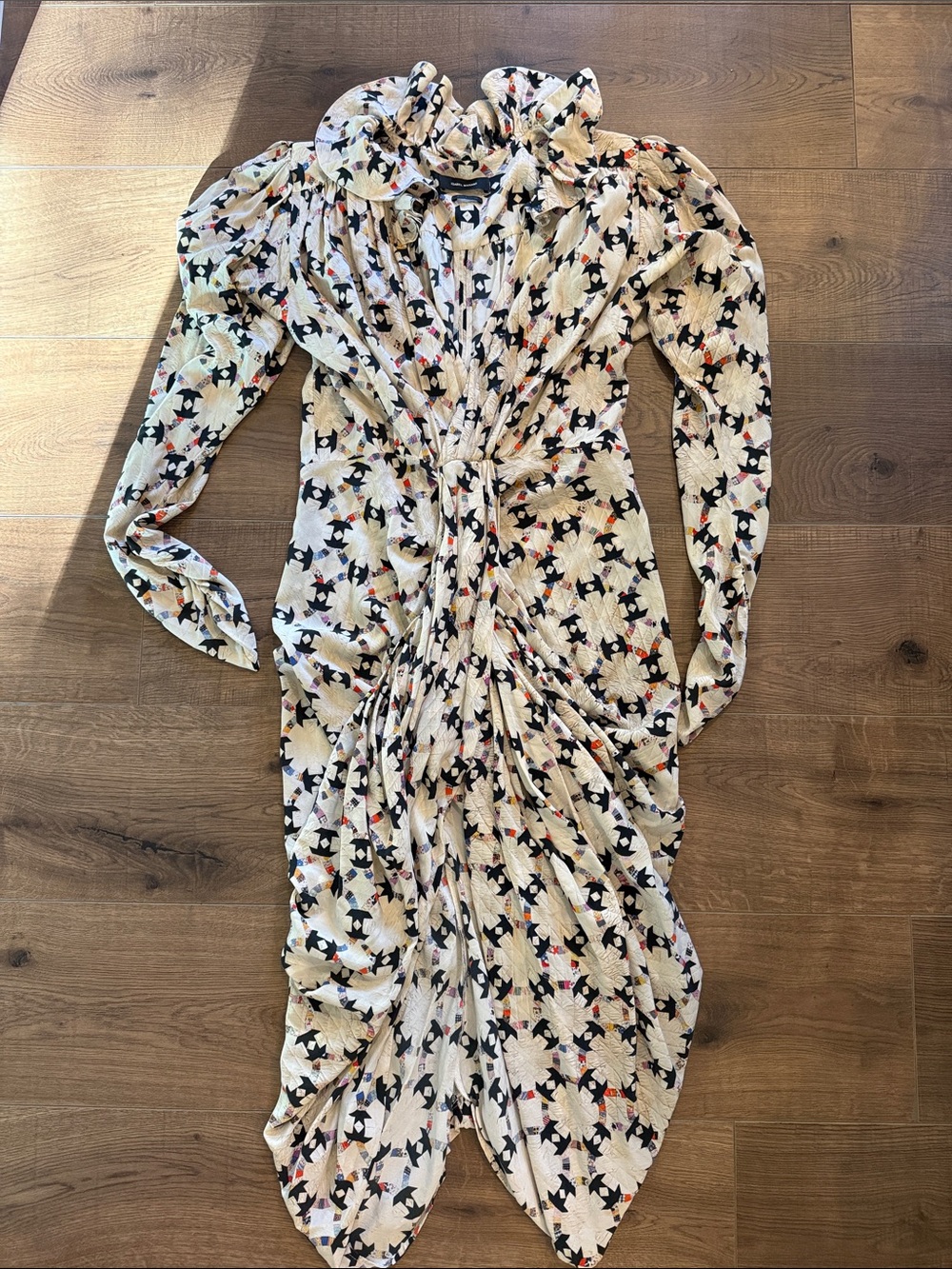 Isabel Marant Cream Floral-Print Ruched Long Sleeve Dress